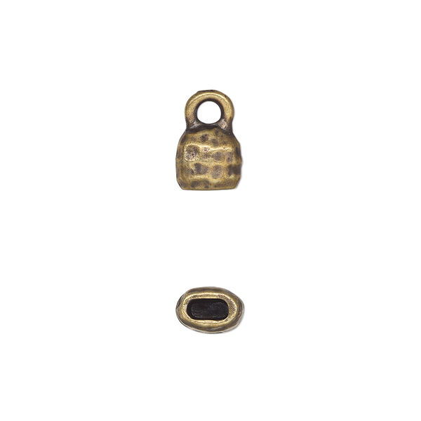 End cap, TierraCast®, "Hammertone" collection, antique brass-plated pewter (tin-based alloy), 7mm hammered cap. Sold per pkg of 2. image number 0