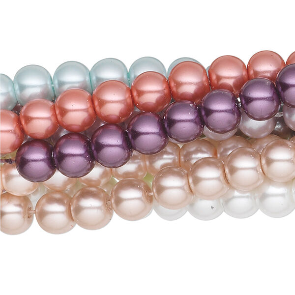 Bead, glass pearl, assorted colors, 6mm round. Sold per pkg of (10) 30-inch strands. image number 0