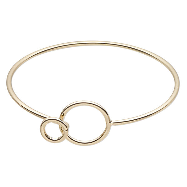 Bracelet, bangle, gold-finished brass, 2mm wide, 7 inches with 20.5mm open circle and hook closure. Sold individually. image number 0