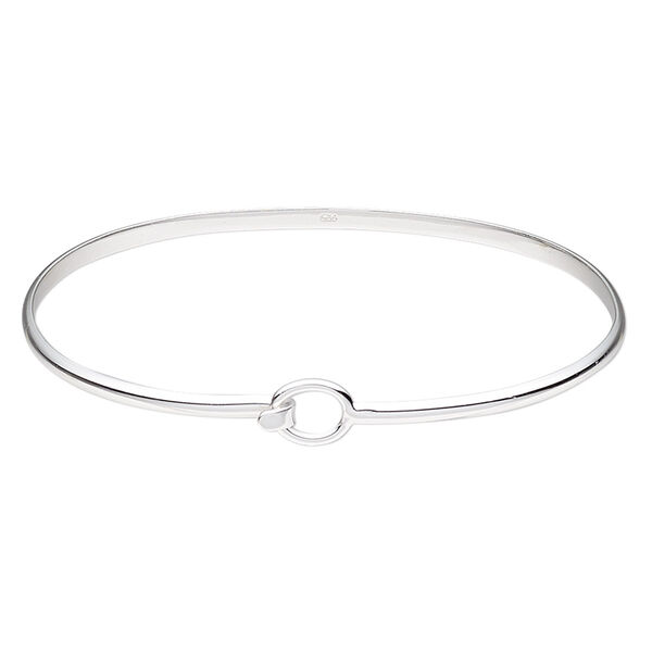 Bracelet, bangle, sterling silver, 3mm wide half-round, 7 inches with hook closure. Sold individually. image number 0