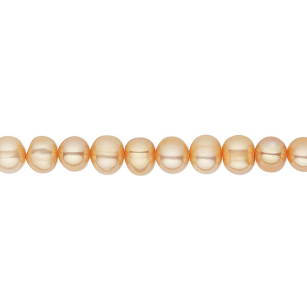 Pearl, cultured freshwater (dyed), apricot, 4-5mm semi-round, C grade, Mohs hardness 2-1/2 to 4. Sold per 16-inch strand. image number 0