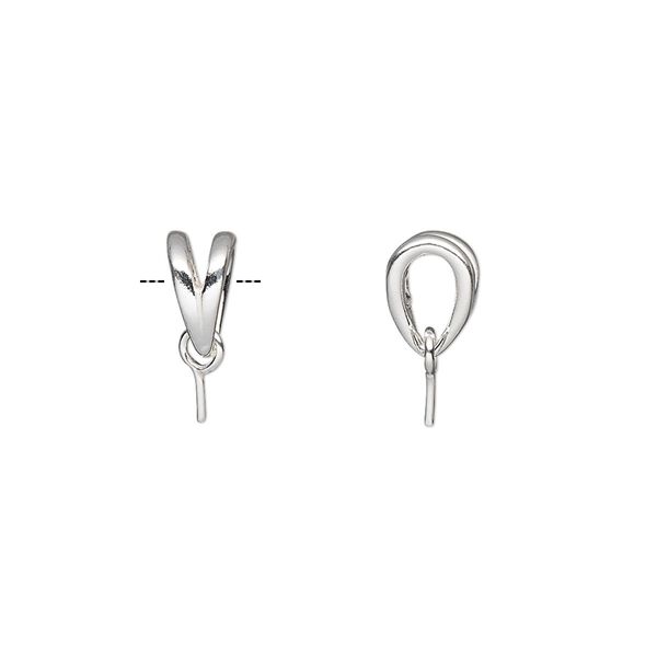 Bail, rabbit ear, sterling silver, 11x5mm with eye pin. Sold per pkg of 6. image number 0
