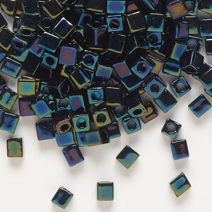 Seed bead, Miyuki 1pkg10g, glass, 3.5-3.7mm square, opaque metallic iris dark blue (SB-452)