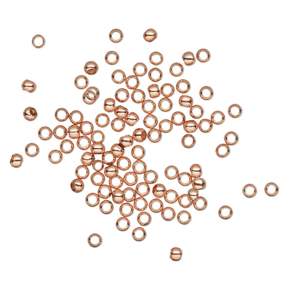 Crimp, copper-plated brass, 2.5x2mm round, 1.4mm inside diameter. Sold per pkg of 500. image number 0