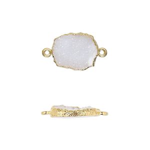 Druzy agate / sterling silver 1pkg2, electrocoated gold-plated freeform rectangle link natural 13x12mm-15x14mm