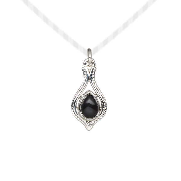 Black onyx / sterling silver 1pkg1, antiqued open beaded teardrop drop 15x9mm image number 0