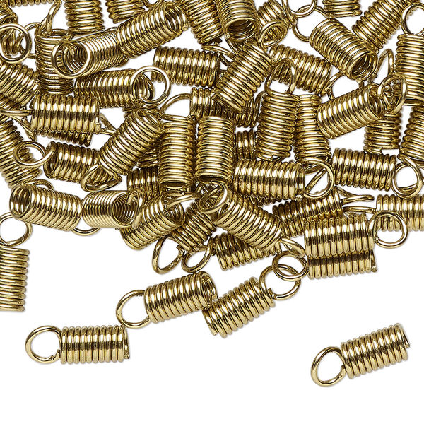 Cord coil, gold-finished brass, glue-in, 10x4mm with loop, 2.5mm inside diameter. Sold per 1-ounce pkg. image number 0