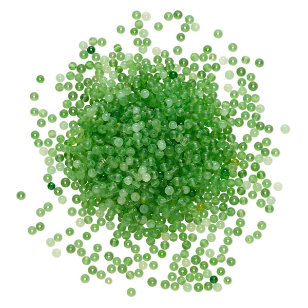 Bead mix 1pkg4oz glass, translucent dark green / light green / green, 4mm round. image number 1