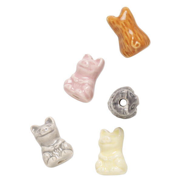 Bead, painted and glazed ceramic, assorted colors, 19x13mm 3D pig. Sold per pkg of 5. image number 0