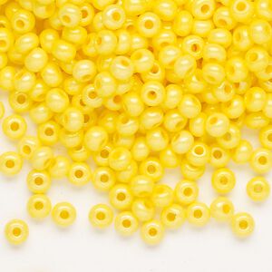 Seed bead, Preciosa Ornela Czech glass, pkg/50g, #6 rocaille, opaque terra dyed yellow luster chalkwhite, (16386).