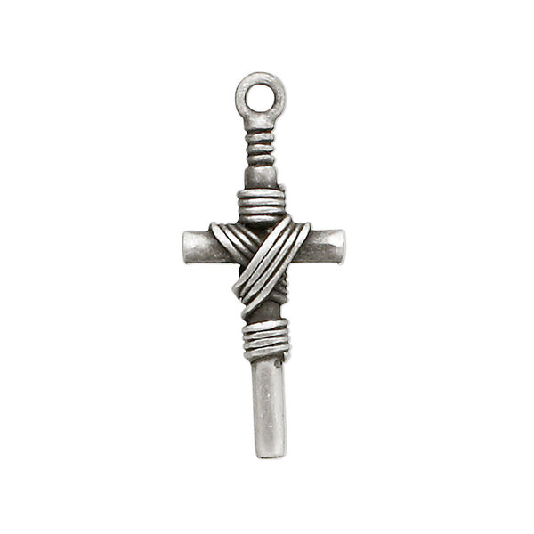Drop, "pewter" (zinc-based alloy), 26x12mm fancy cross. Sold per pkg of 2. image number 0