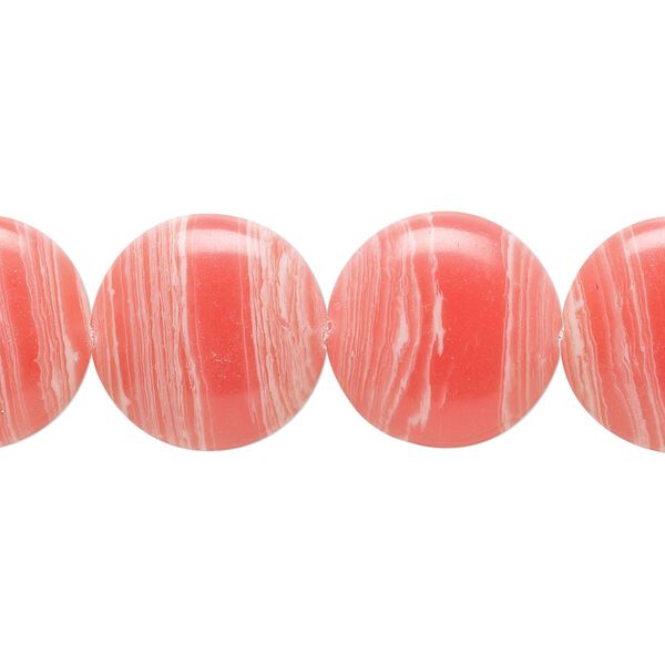 Bead, resin, white and pink, 16mm flat round. Sold per 15" to 16" strand. image number 0
