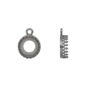 Drop, JBB Findings, gunmetal-plated brass, 11.5mm round with decorative trim, 10mm round bezel setting. Sold per pkg of 2.