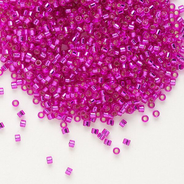 Seed bead, Delica®, glass, pkg/7.5g, #11 round, transparent outside dyed silver-lined fuchsia (DB-1340). image number 0