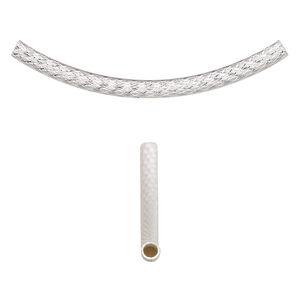 Bead, silver-plated brass, 46x10mm diamond-cut curved tube. Sold per pkg of 2.