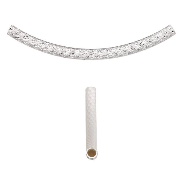 Bead, silver-plated brass, 46x10mm diamond-cut curved tube. Sold per pkg of 2. image number 0