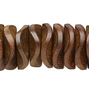 Bead, robles wood (waxed), pkg/4 inches, medium brown, 21x5.5mm-23x6.5mm hand-cut wavy rondelle.