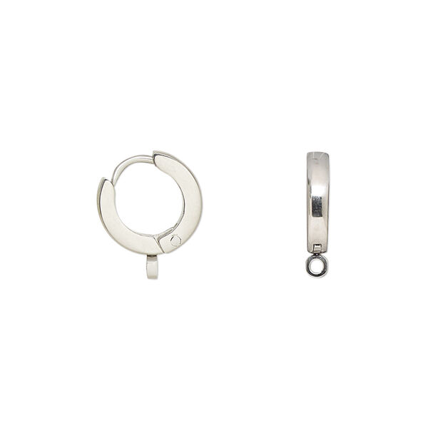 Earring, stainless steel, 13mm hinged hoop with closed loop and latch-back closure. Sold per pair. image number 0