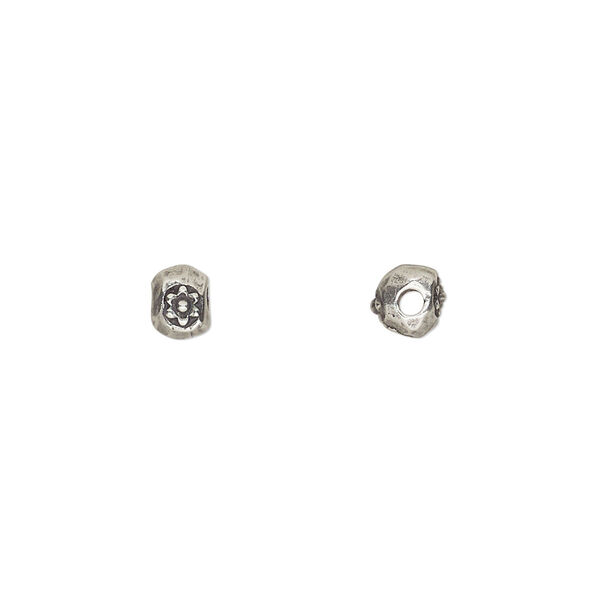 Bead, TierraCast®, antiqued pewter (tin-based alloy), 5.5x4.5mm nugget with flower. Sold per pkg of 10. image number 0