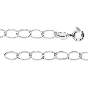 Chain 1pkg1 sterling silver cable, 5mm oval / springring clasp, 20 inch