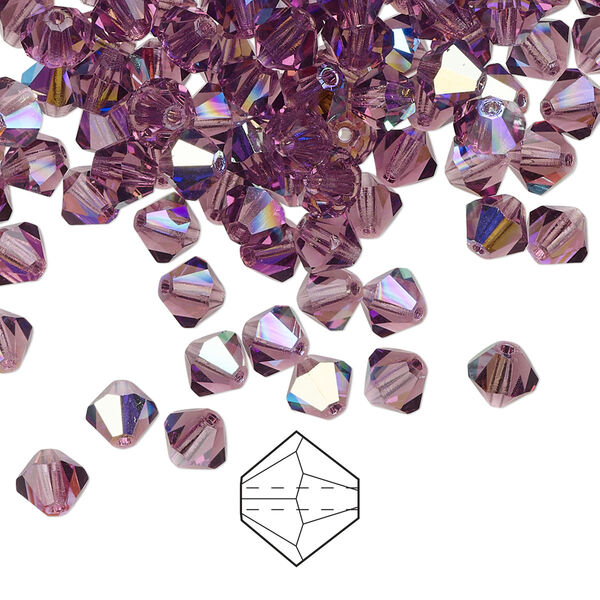 Bead 144pk amethyst AB, Preciosa Czech crystal 5mm bicone image number 0