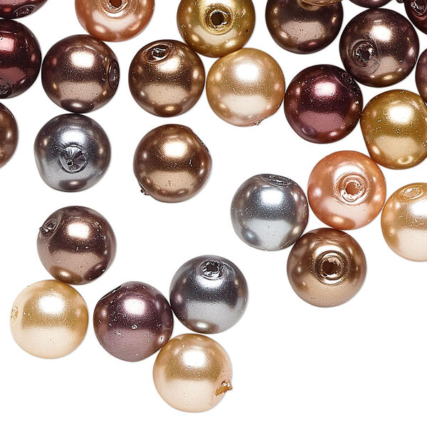 Bead mix, glass pearl, mixed colors, 7-8mm round. Sold per 2-ounce pkg, approximately 90 beads. image number 0