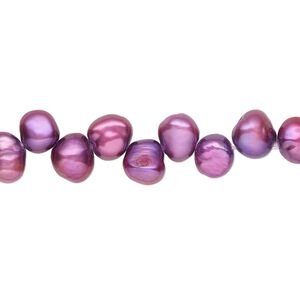 Pearl, cultured freshwater (dyed), elderberry, 7x5mm-9x6mm top-drilled flat-sided rice with 0.4-0.5mm hole, D grade, Mohs hardness 2-1/2 to 4. Sold per 14-inch strand