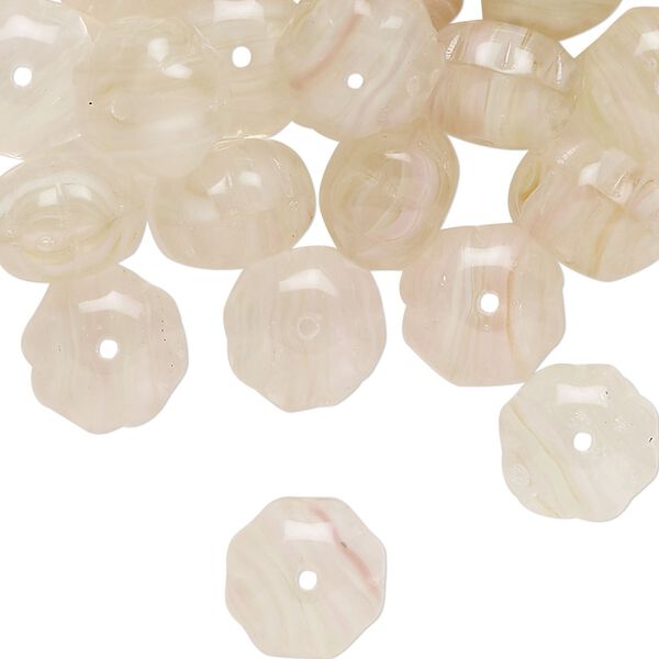 Bead, Czech pressed glass, transparent clear / pink / green, 11x8mm flower rondelle with swirl pattern. Sold per 2-ounce pkg, approximately 41 beads. image number 0