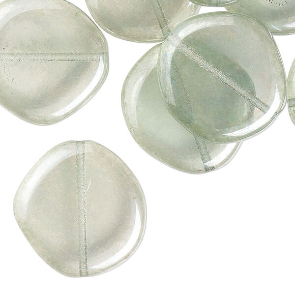 Bead, Czech pressed glass, translucent pale green, 21mm irregular flat round. Sold per 2-ounce pkg, approximately 17 beads. image number 0