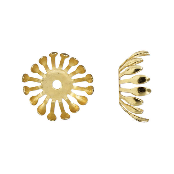 Bead cap, gold-finished steel, 17x7.5mm burst, fits 14-16mm round bead. Sold per pkg of 20. image number 0