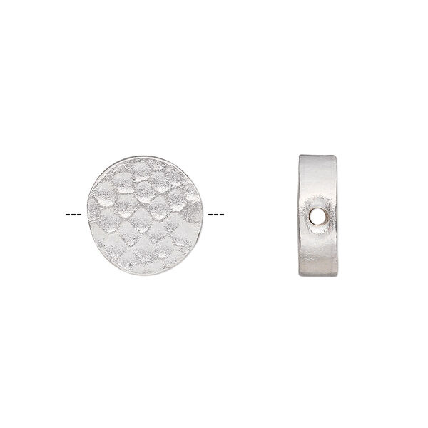 Bead, Hill Tribes, sterling silver, 12x5mm hammered flat round. Sold individually. image number 0