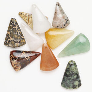 Multi-gemstone 1pkg10, top-drilled puffed / flat fan drop mix 23x14mm-30x24mm