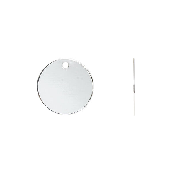 Drop, silver-plated brass, 15mm flat round. Sold per pkg of 50. image number 0