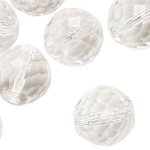 Bead, Czech fire-polished, glass, transparent clear, 18mm faceted round. Sold per pkg of 10.