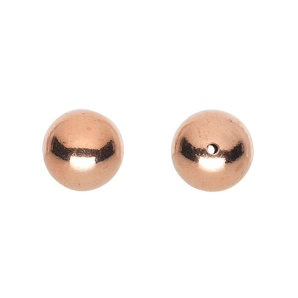 Bead, shiny copper, 12mm hollow smooth round. Sold per pkg of 8. image number 0