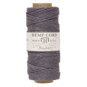 Cord, Hemptique®, polished hemp, grey, 1mm diameter, 20-pound test. Sold per 205-foot spool.