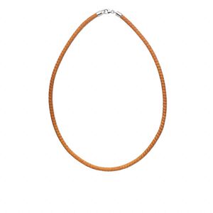 Necklace, brass mesh over leatherette cord and imitation rhodium-finished sterling silver, orange, 3-4mm, 16 inches with lobster claw clasp. Sold individually.