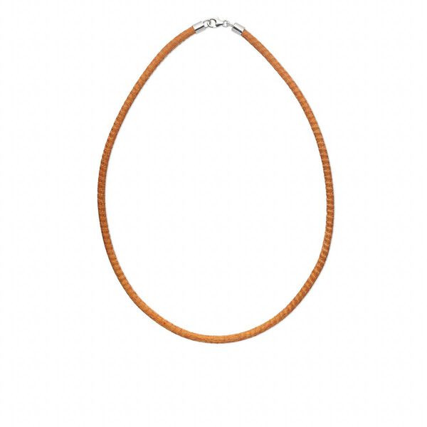 Necklace, brass mesh over leatherette cord and imitation rhodium-finished sterling silver, orange, 3-4mm, 16 inches with lobster claw clasp. Sold individually. image number 0