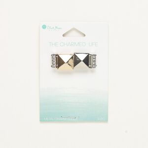 Slide mix, glass / copper- / silver-finished "pewter" (zinc-based alloy), clear, single- and double-drilled (2) 13x4mm rondelle and (2) 14mm pointed rectangle with 10mm hole. Sold per pkg of 4.