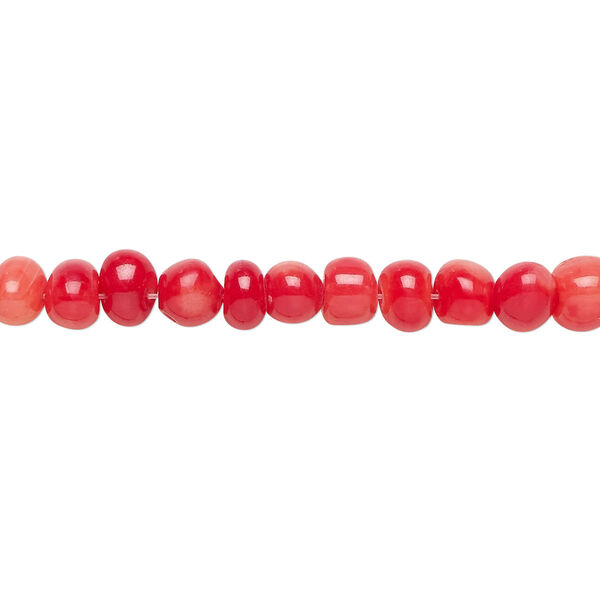 Bead, coral (dyed), red, small hand-cut pebble, Mohs hardness 3-1/2 to 4. Sold per 15-1/2" to 16" strand. image number 0