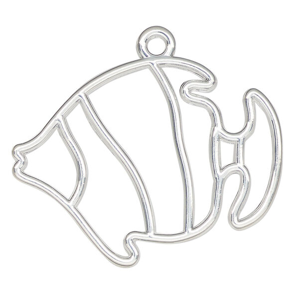Component, resin frame, silver-finished "pewter" (zinc-based alloy), 40x30mm open tropical fish. Sold per pkg of 2. image number 0