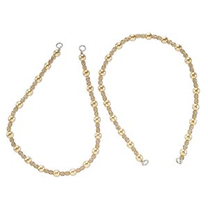 Bead, acrylic pearl, glass, gold and brown, 5x3mm faceted oval and 6mm round. Sold per pkg of (2) 11-inch strands, approximately 115 beads.