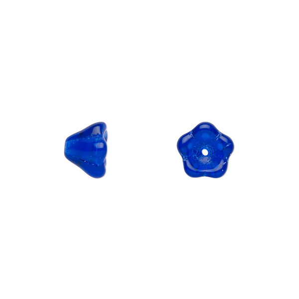 Bead, Czech pressed glass, cobalt, 8.5x6.5mm flower. Sold per 15-1/2" to 16" strand, approximately 80 beads. image number 0