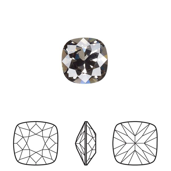 Fancy stone 72pk black diamond foil back, Swarovski® 12mm cushion 4470 image number 0