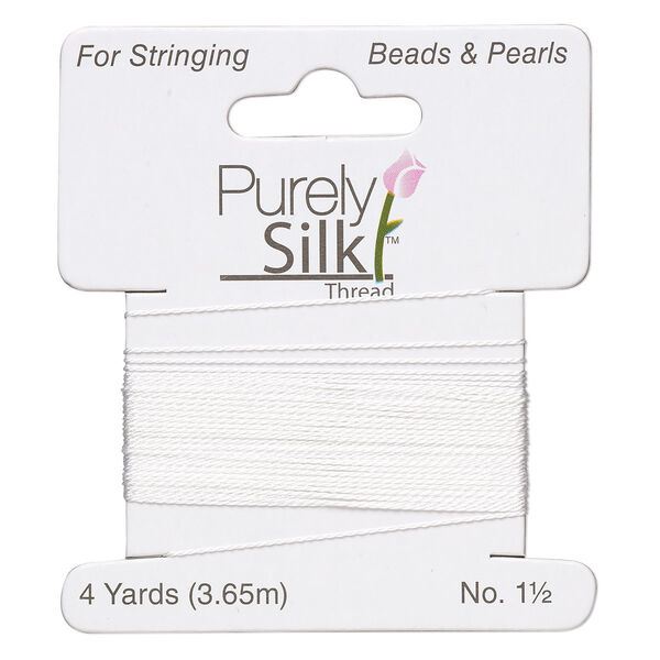 Thread, Purely Silk™, white, light-medium, size #1.5, 5-pound test. Sold per 4-yard card. image number 0