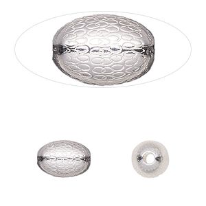 Bead, sterling silver, 11x8mm oval with dimpled texture. Sold per pkg of 2.