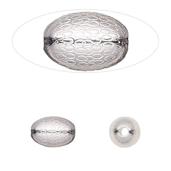Bead, sterling silver, 11x8mm oval with dimpled texture. Sold per pkg of 2. image number 0
