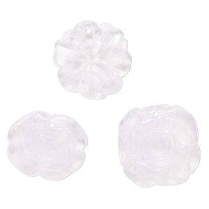 Drop mix, glass, translucent speckled  light purple, 25x21mm-25x25mm top-drilled, carved flower. Sold per pkg of 3.
