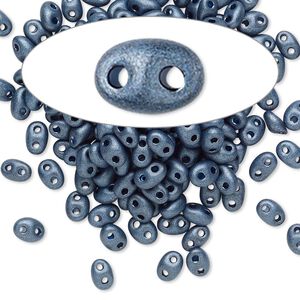 Seed bead, Preciosa Twin™ Czech glass, pkg/10g, 5x2.5mm oval, opaque dark slate terra pearl black, (28936).