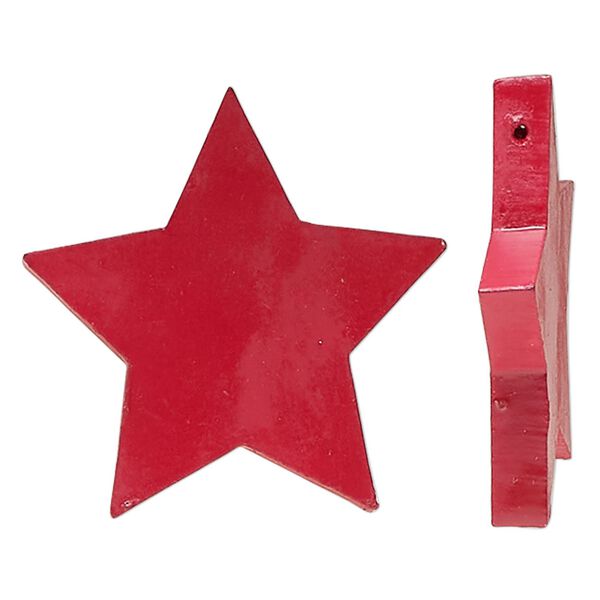 Focal, painted mango wood, red, 38x36mm side-drilled star. Sold per pkg of 2. image number 0